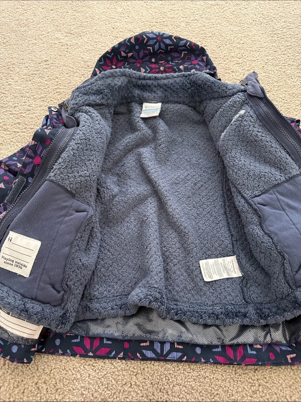 Columbia Girls' Navy Floral Snowflake Insulated Hooded Jacket